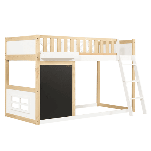 Cama loft 90x200cm - Com quadro para pintar, caixa de arrumação, grade de segurança, branco + natural