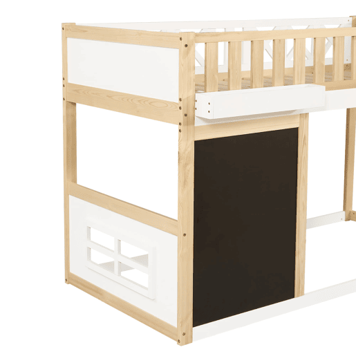 Cama loft 90x200cm - Com quadro para pintar, caixa de arrumação, grade de segurança, branco + natural