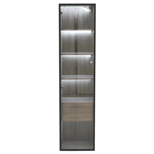 Armário de casa de banho 40 cm - com luz, 1 gaveta grande, 1 porta, vidro - Natural