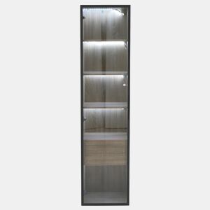 Armário de casa de banho 40 cm - com luz, 1 gaveta grande, 1 porta, vidro - Natural