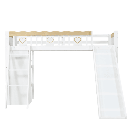 Cama loft 90x200 cm - Com escorregador, armário e prateleira embaixo, barreira nos 4 lados - Branco+Natural