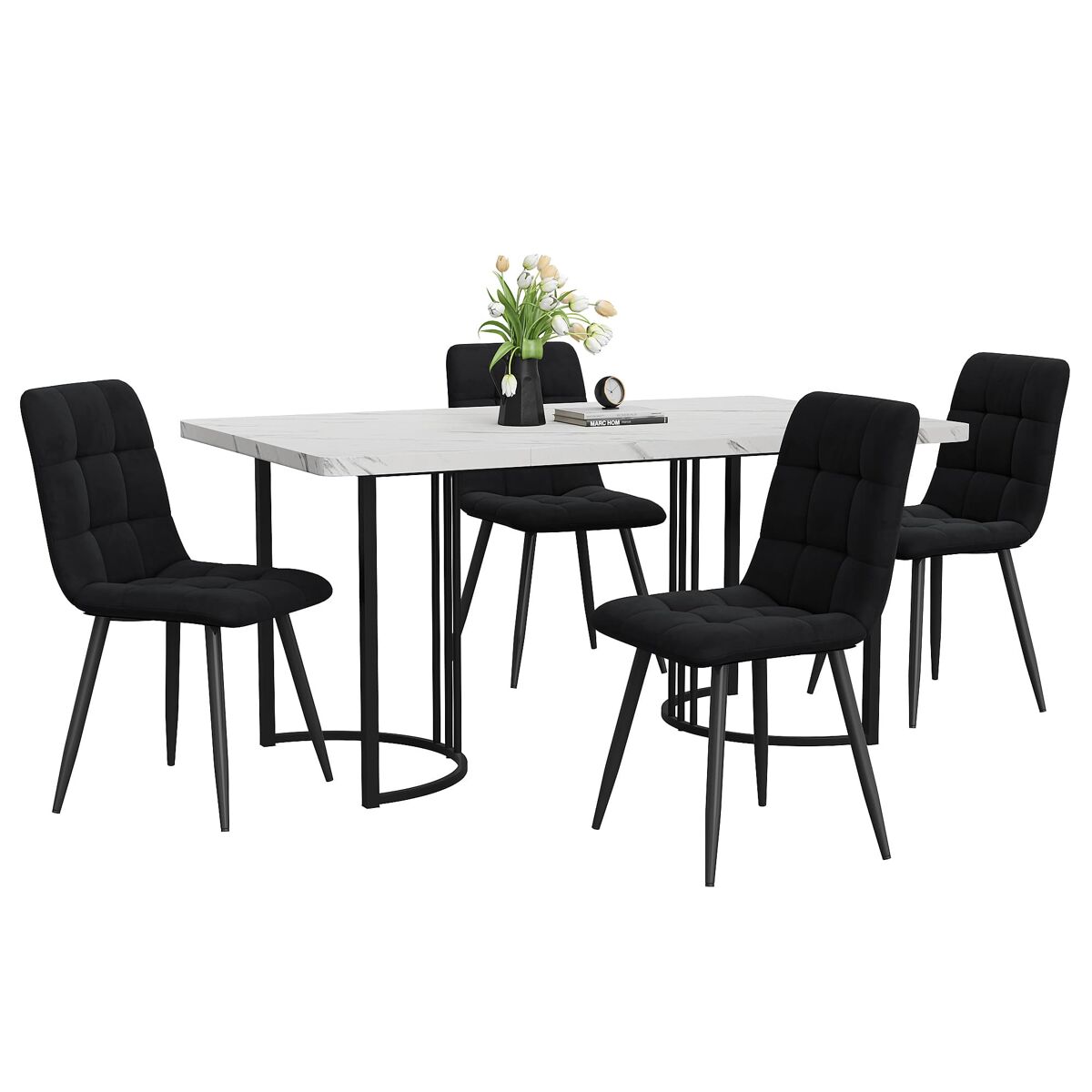 Conjunto de mesas y sillas de comedor 140x80 Blanco/ Negro