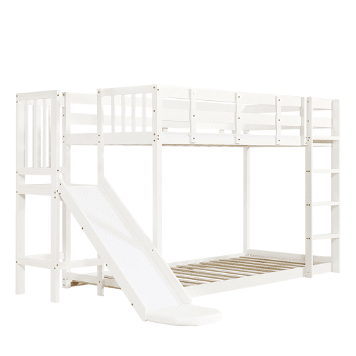 Beliche 90x200 cm - com escada, grades, cortina e escorregador - Branco