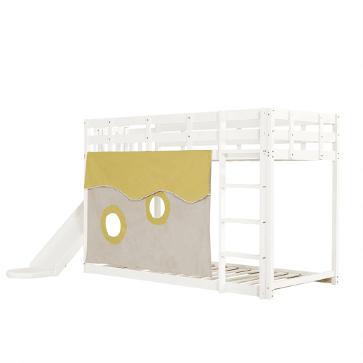 Beliche 90x200 cm - com escada, grades, cortina e escorregador - Branco