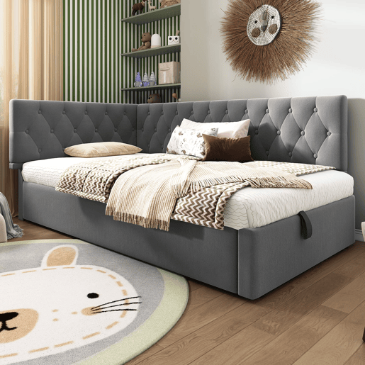 Cama Polsterbett 90x190 cm - Sofá-cama com arrumação hidráulica - Cinza