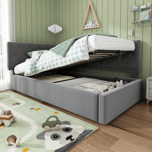 Cama Polsterbett 90x190 cm - Sofá-cama com arrumação hidráulica - Cinza