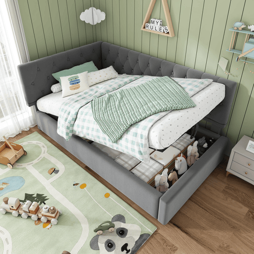 Cama Polsterbett 90x190 cm - Sofá-cama com arrumação hidráulica - Cinza