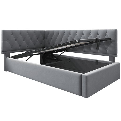 Cama Polsterbett 90x190 cm - Sofá-cama com arrumação hidráulica - Cinza