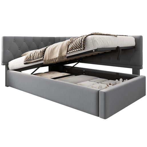 Cama Polsterbett 90x190 cm - Sofá-cama com arrumação hidráulica - Cinza