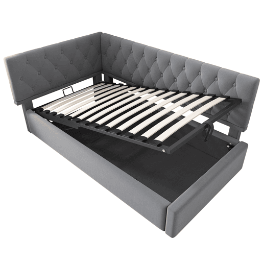 Cama Polsterbett 90x190 cm - Sofá-cama com arrumação hidráulica - Cinza
