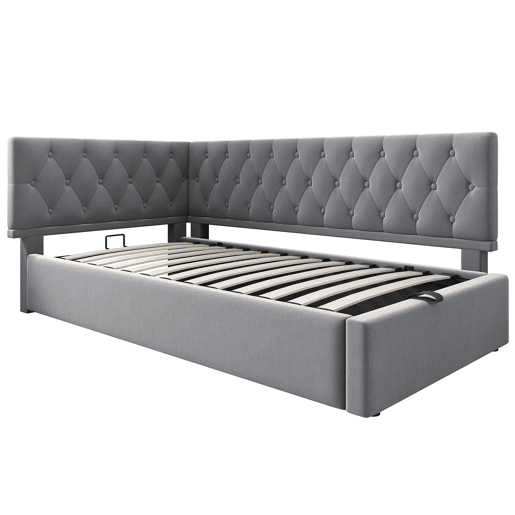 Cama Polsterbett 90x190 cm - Sofá-cama com arrumação hidráulica - Cinza