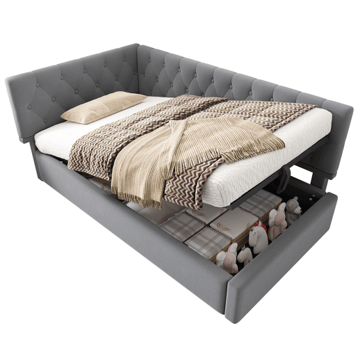 Cama Polsterbett 90x190 cm - Sofá-cama com arrumação hidráulica - Cinza