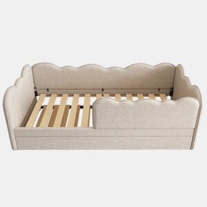 Cama Polsterbett 90x190 cm - Sofá-cama com cama extraível, com ripas, linho, bege