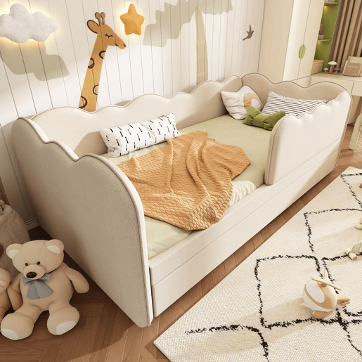 Cama Polsterbett 90x190 cm - Sofá-cama com cama extraível, com ripas, linho, bege Cama Polsterbett 90x190 cm - Sofá-cama com cama extraível, com ripas, linho, bege