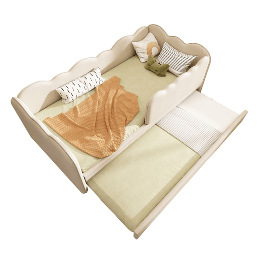 Cama Polsterbett 90x190 cm - Sofá-cama com cama extraível, com ripas, linho, bege Cama Polsterbett 90x190 cm - Sofá-cama com cama extraível, com ripas, linho, bege