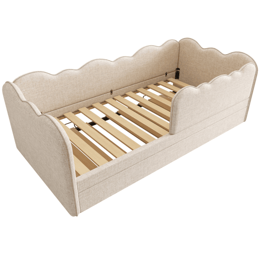 Cama Polsterbett 90x190 cm - Sofá-cama com cama extraível, com ripas, linho, bege Cama Polsterbett 90x190 cm - Sofá-cama com cama extraível, com ripas, linho, bege