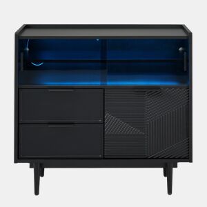 Armário de banheiro 80 cm - Armário de banheiro com luz LED e porta de vidro - Preto