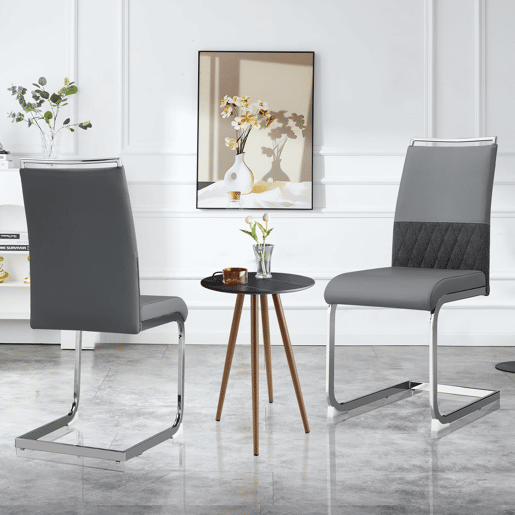 Cadeira de jantar moderna 2 unidades - encosto em PU e linho, design com franjas, cinza