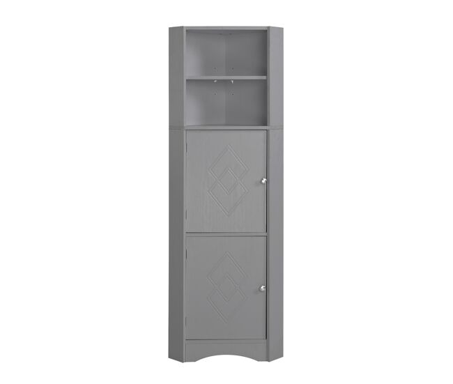 Armario baño esquina 36.5x36.5x155 cm - con 2 estantes y compartimento ajustable - gris