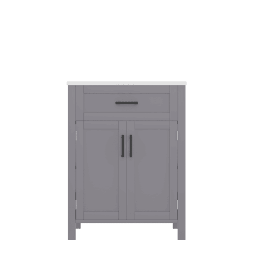 Armário de casa de banho 60x46x84,8 cm - Porta dupla, prateleiras ajustáveis, lavatório cerâmico - Cinza