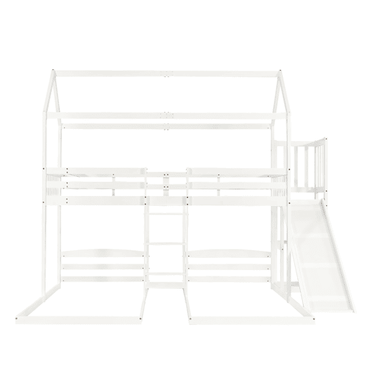 Cama beliche 90x200 cm - Estrutura estável, com rampa, design de teto único, 3 camas, arrumação - Branco