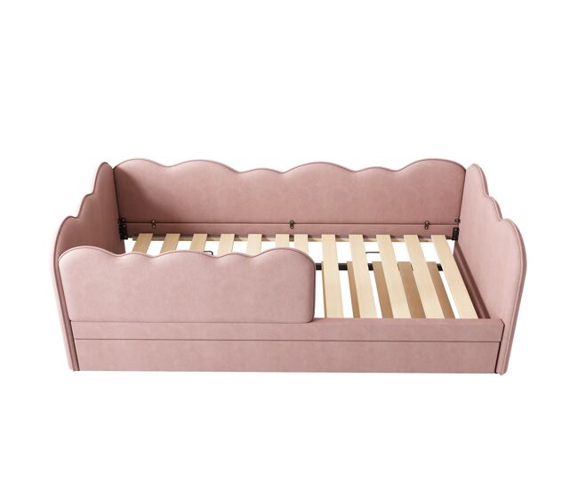 Cama polsterbett 90x190 cm - sofá cama con cama extraíble, con somier, terciopelo, rosa