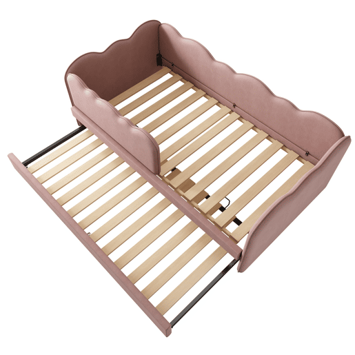Cama Polsterbett 90x190 cm - Sofá-cama com cama extraível, com estrado, Veludo, Rosa