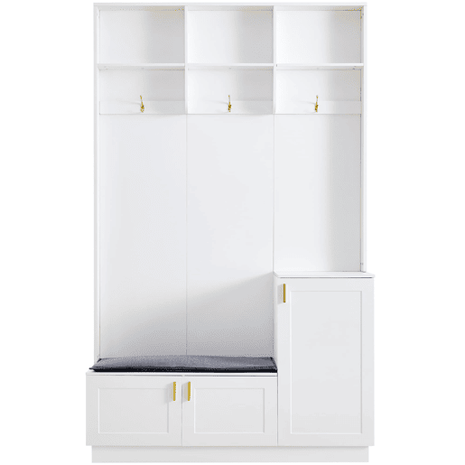 Conjunto de roupeiro com banco e sapateira 200x120x40 cm - 3 ganchos para pendurar e arrumação aberta - Branco