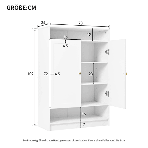 Sapateira moderna 73x34x109 cm - com prateleiras ajustáveis, 2 portas, puxadores dourados - branca Sapateira moderna 73x34x109 cm - com prateleiras ajustáveis, 2 portas, puxadores dourados - branca