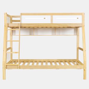 Cama alta 90x200cm120x200cm - Três gavetas com rodas, prateleira para livros, segurança total, escada - Branco+Natural