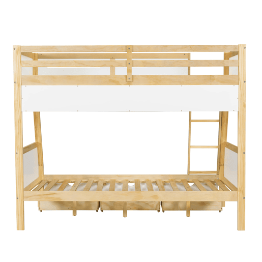 Cama alta 90x200cm120x200cm - Três gavetas com rodas, prateleira para livros, segurança total, escada - Branco+Natural