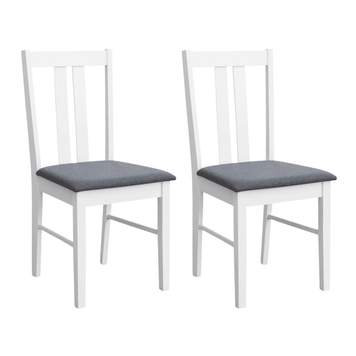 Conjunto de 2 cadeiras de jantar de cozinha clássicas, conjunto de 2 cadeiras de cozinha feitas de melamina estofadas em cinza e assentos na cor branca