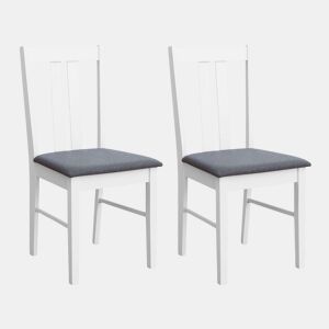 Conjunto de 2 cadeiras de jantar de cozinha clássicas, conjunto de 2 cadeiras de cozinha feitas de melamina estofadas em cinza e assentos na cor branca