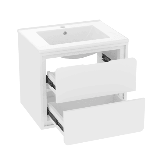 Móvel de casa de banho suspenso 60x46x50 cm - LED, sensor de radar, duas gavetas, branco