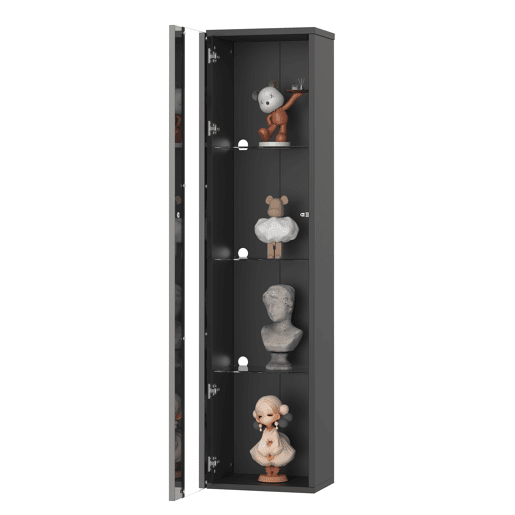 Vitrine multifuncional 40x29x170 cm - Painel de vidro, luz LED com mudança de cor, controle remoto, design simples - Preto