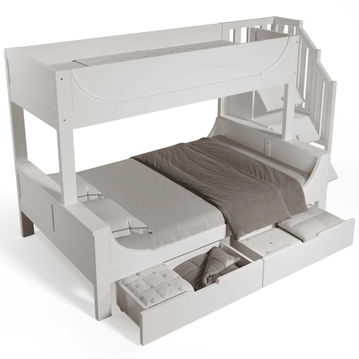 Beliche 90x200cm & 140x200cm - Design elegante com escadas, proteção contra quedas, branco