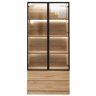 Armário de casa de banho 75 cm - 2 gavetas grandes, 2 portas, com iluminação, porta de vidro - Castanho