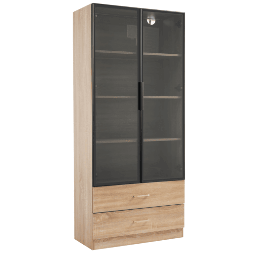 Armário de casa de banho 75 cm - 2 gavetas grandes, 2 portas, com iluminação, porta de vidro - Castanho Armário de casa de banho 75 cm - 2 gavetas grandes, 2 portas, com iluminação, porta de vidro - Castanho