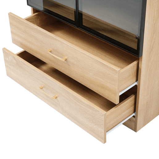 Armário de casa de banho 75 cm - 2 gavetas grandes, 2 portas, com iluminação, porta de vidro - Castanho Armário de casa de banho 75 cm - 2 gavetas grandes, 2 portas, com iluminação, porta de vidro - Castanho