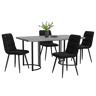Conjunto de sala de jantar de 5 peças 140×80 cm - Mesa de cozinha com 4 cadeiras, pernas metálicas pretas, tampo em MDF cinzento - Veludo preto