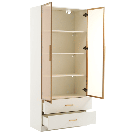 Armário de casa de banho 75 cm - com iluminação, 2 gavetas grandes, 2 portas, porta de vidro - branco