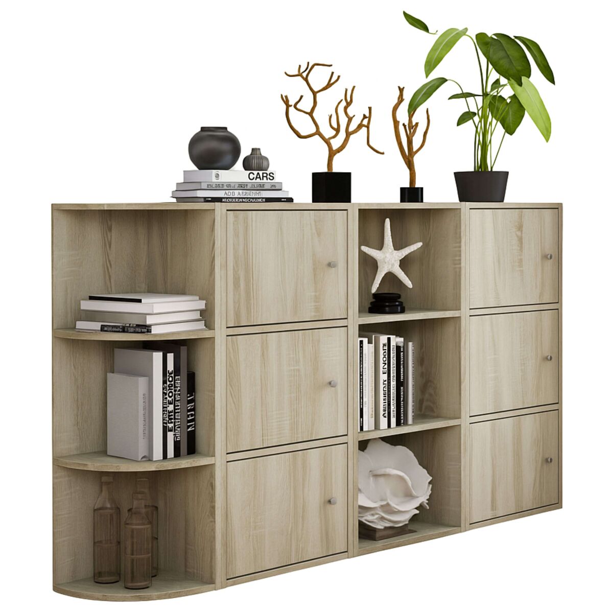 Set salón Plea melamina con armarios y estanterías 155