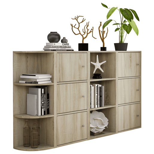 Aparador Plea Sonoma Oak Sala de Estar Sala de Jantar com 6 Portas e 6 Prateleiras 155x92x29 cm