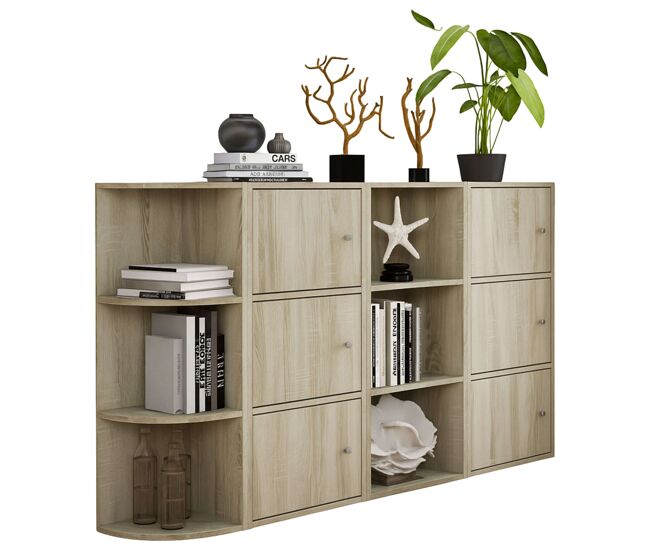 Aparador de salón comedor plea en blanco o roble sonoma con 6 puertas y 6 estantes 155x92x29 cm
