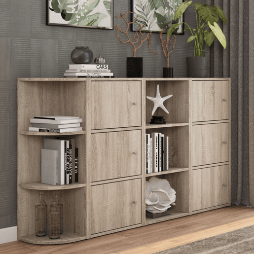 Aparador Plea Sonoma Oak Sala de Estar Sala de Jantar com 6 Portas e 6 Prateleiras 155x92x29 cm