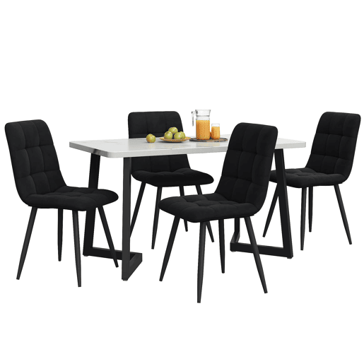 Conjunto de sala de jantar de 5 peças - Mesa retangular com 4 cadeiras - Cadeiras em veludo preto - Estrutura preta