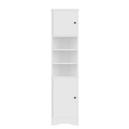 Armário de casa de banho triangular 36,5 x 24,5 x 170 cm - 3 prateleiras abertas, portas duplas, prateleiras ajustáveis, branco
