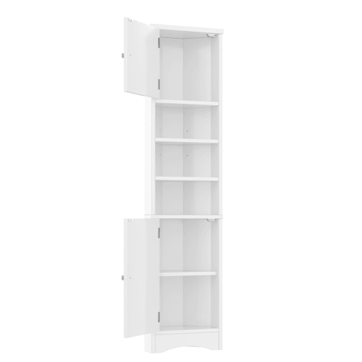 Armário de casa de banho triangular 36,5 x 24,5 x 170 cm - 3 prateleiras abertas, portas duplas, prateleiras ajustáveis, branco