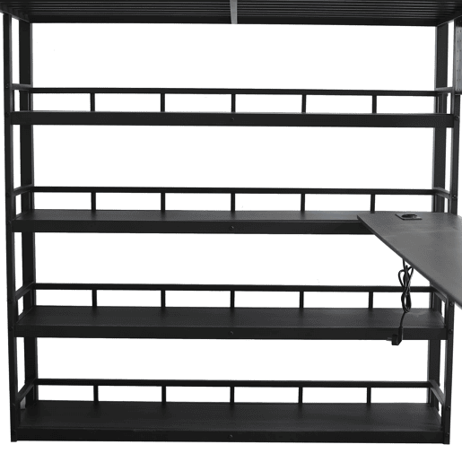Cama loft 140x200 cm - Com prateleiras, muito espaço de armazenamento, porta de carregamento, escada inclinada - Preto