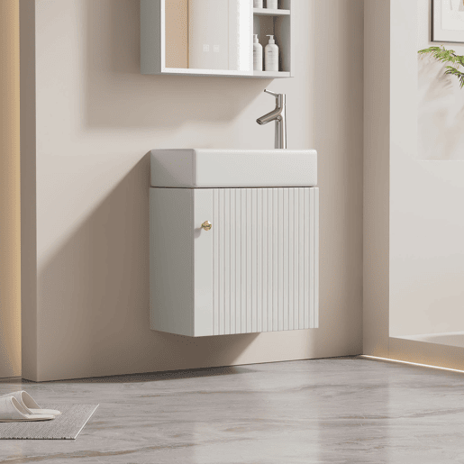 Móvel de casa de banho com lavatório e armário suspenso 46 cm - Móvel de casa de banho pequeno - Branco